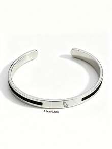 Minimal Prayer Hand Cuff Bangle For Men,Stainless Steel,Black Inlay & Engraved Pattern Open Bracelet,For Daily Wear,Birthday Gifts - Silver - View 6
