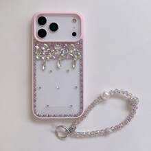 Luxury Rhinestone Stacked Phone Case With Chain, Compatible With Iphone 17 Pro Max/17 Pro/17, 16 Pro Max/16 Pro/16, 15 Pro Max/15 Pro/15, 14 Pro Max/13, Girly Design - Pink - View 5