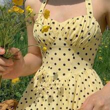 dahkjdgajy  MOD Vestido de mujer sin mangas con estampado de lunares en color amarillo pálido - Multicolor - Ver 6