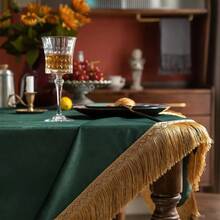1 pieza Mantel de tela de terciopelo premium con borla, estilo borla grande, tela suave, mantel decorativo para fiesta de cóctel, mantel decorativo para comedor del hogar - Verde Oscuro - Ver 3