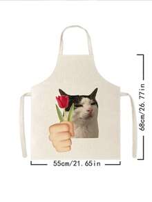 1pc, Cartoon Chef Cat Pattern Polyester Apron, Suitable For Cooking, Baking, And Gardening - Can Be Used As Attire For The Kitchen And Dining. - Multicolor - View 12