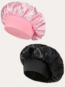 1/2pcs Silk Sleep Cap, Satin Hair Bonnet, Soft Elastic Band Silk Sleep Cap, Curly Hair Suitable Silk Hair Bonnet (Black Gold) - Multicolor - View 10