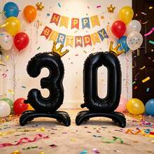 32 Inch Black Base Standing Digital Balloon 0123456789 Crown Number Balloon Suitable For Birthday Party Anniversary New Year Decoration - Black - View 9