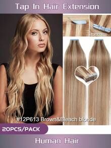 20PCS 50G Tape In Hair Extensions Human Hair,#12P613 Highlight Color,16-26 Inch Double Sided Tapes Ins Human Hair Extensions,Adhesive Extension Seamless Invisible,Silky Straight With Thick Ends,Remy Human Hair Add Length For Woman Everyday Hairstyle - S12/613 - 查看 19