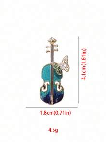 1pc Vintage Blue Violin Brooch, Customizable, Unique Jewelry Gift For Friends - Multicolor - View 3