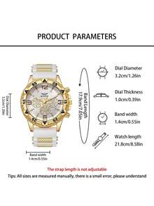 2pcs Men's Large Gold Watch Set, Featuring Bold Gold Case Paired With White Silicone Strap, Large Dial Design With Triangle Markings And Number Indicators On Bezel, Exuding Rugged Luxury - Multicolor - View 5