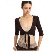 Women Blouses & Shirts - Brown Cardigan - View 2