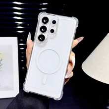 Magnetic Shockproof Case For Galaxy S26 Ultra S25 FE S24 S23 S22 S21 S20 Plus A56 A26 A36 A16 A06 A55 A25 A35 A15 A05 A17 A07 A37 A57 Wireless Charge Cover - Clear - View 1