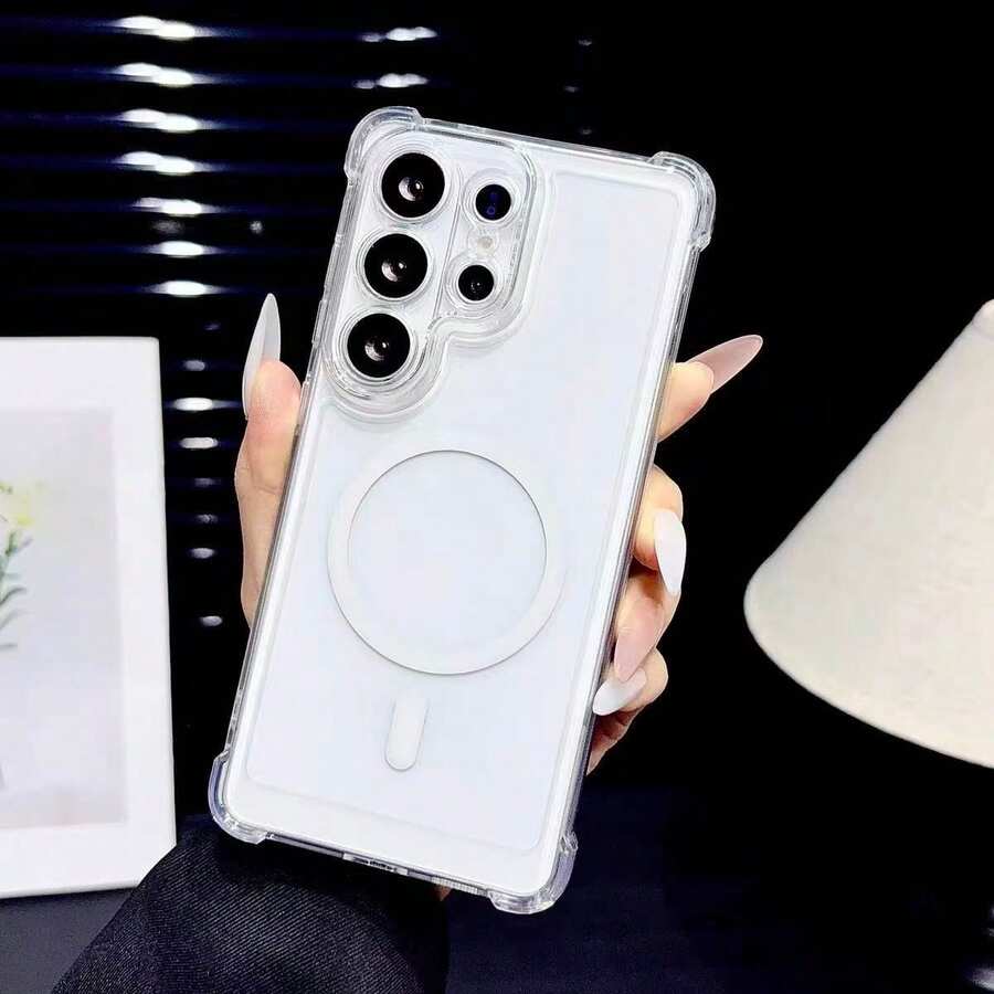 Magnetic Shockproof Case For Galaxy S26 Ultra S25 FE S24 S23 S22 S21 S20 Plus A56 A26 A36 A16 A06 A55 A25 A35 A15 A05 A17 A07 A37 A57 Wireless Charge Cover - Clear - View 1