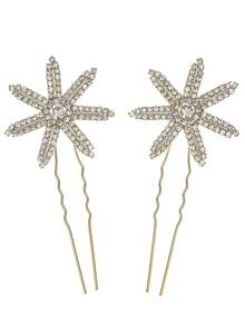 2 pièces Bâtons à cheveux étoilés en strass scintillants, accessoires de coiffure élégants pour chignon de mariée, ornements de cheveux luxueux pour banquet de mariage - Multicolore - Voir 7