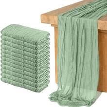 1pc Grayish Green Cheese Cloth Table Runner, Muslin Boho Style Table Runner, Cheese Cloth Wedding Decor Party Bridal Shower Table Decoration - Multicolor - View 1