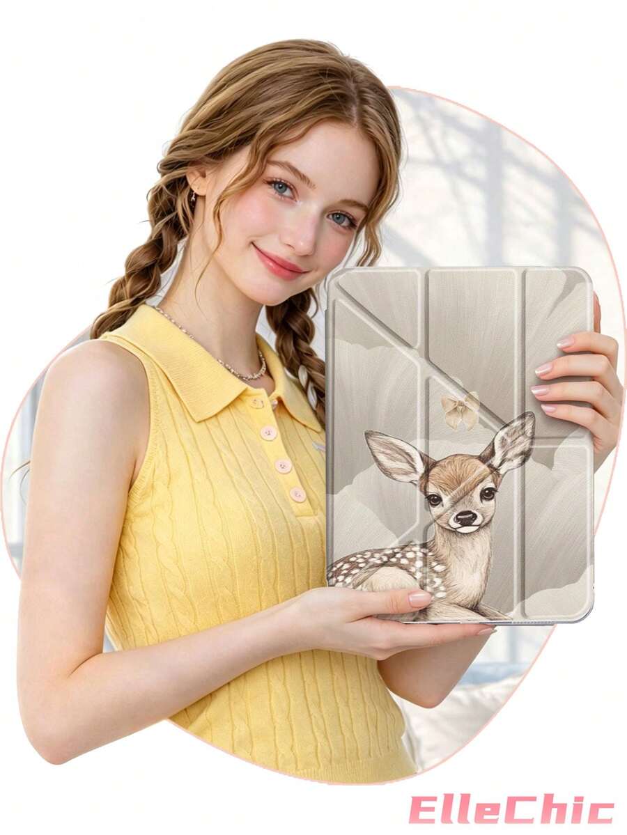 Ginkgo Tree & Deer Protective Case Compatible With IPad Air 8(M4)2026(11-Inch), Air 4/5 10.9 Inch, 7/8/9th 10.2 Inch, Built-In Pencil Slot Compatible With Samsung Tab S6 10.4 Inch, Compatible With Kindle 11th Gen(2022/2024), Kindle Clara 2E, Clara Colour, Clara BW (6-Inch) And Libra Colour (7-Inch),Cute Girly And Stylish Design, Tablet Desktop Decor, Birthday And Holidays. - Multicolor - View 1