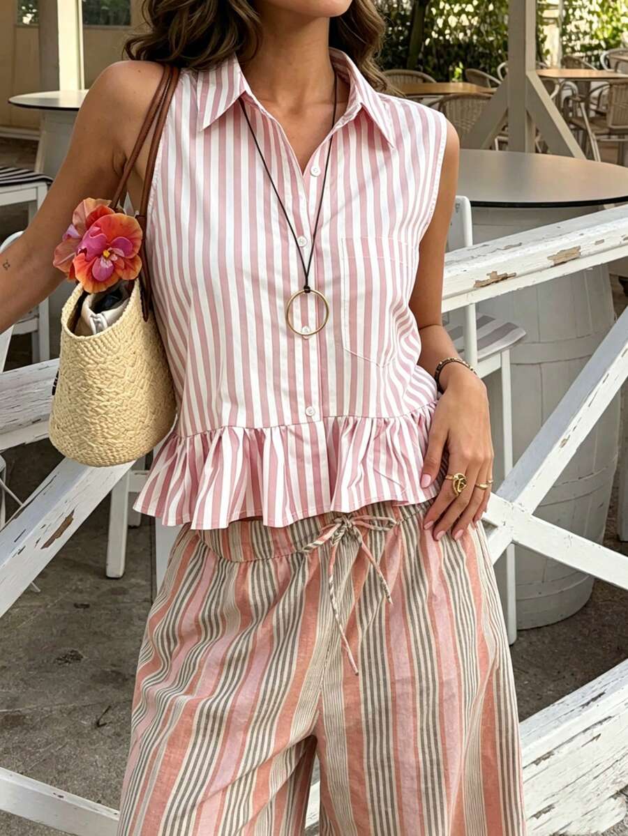 夏季新款條紋優雅修身女款上衣 波西米亞風 - 彩色 - 查看 1