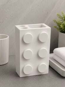 1 pieza Soporte para cepillo de dientes de bloque de construcción creativo y lindo, estantería de almacenamiento multifuncional todo en uno para el baño, diseño de bloque colorido y divertido con vaso minimalista para pasta de dientes, llamativo y personalizado, colocación firme en el mostrador del tocador o el lavabo, organiza ordenadamente los cepillos de dientes, la pasta de dientes y otros artículos de tocador, mantiene las cosas limpias y ordenadas, combina el almacenamiento práctico con la decoración del baño, crea un espacio de baño fresco y saludable - Multicolor - Ver 8