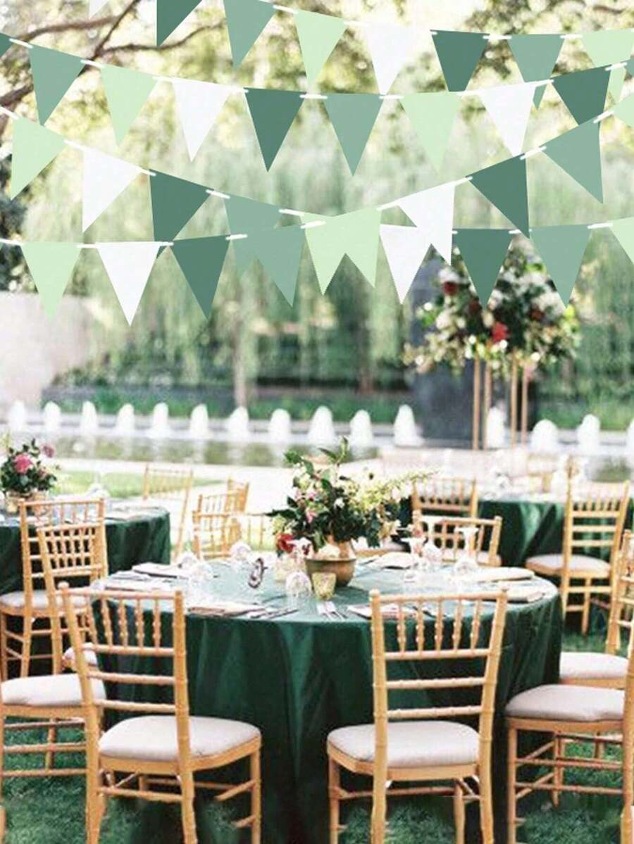 1 peça Bandeira de Bunting Verde Sálvia e Branco com Bandeiras Triangulares e Guirlanda de Flores, Adequada para Decorações de Natal, Aniversário, Festa de Formatura, Noivado, Casamento, Verão, Casa, Jardim e Festa de Golfe de Verão, Natal - multicolorido - Ver 1