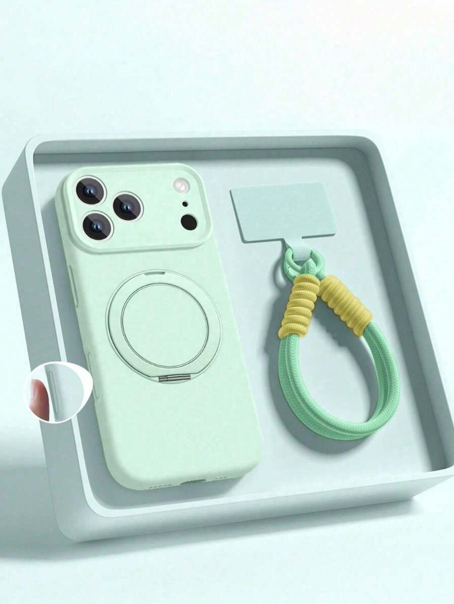 1pc Candy Color Liquid Silicone Phone Case With Ring Holder, Suitable For IPhone 17 16 15 14 Pro Max, Premium Soft Touch - Mint Green - View 1