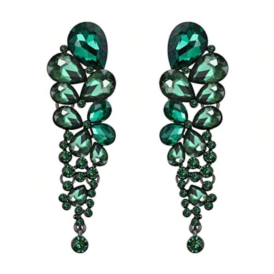 Bridal Fashion Earrings - Green Tone Black - View 1