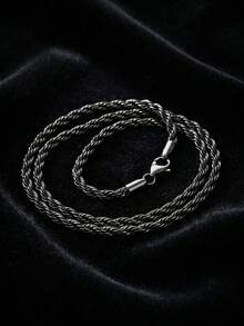 Simple Black Plated Twist Chain Necklace, Anti-Oxidation Daily Wear Accessory - Black - View 5