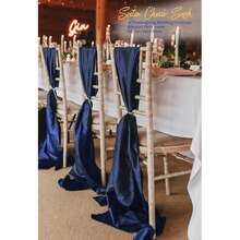 10pcs Navy Blue Satin Chair Bow Ribbons, Wedding Chair Back Silk Bowknot Ribbons, Suitable For Reception, Dining Room, Home Kitchen, Birthday, Events, Banquet, Party, Hotel Decoration - Navy Blue - View 11
