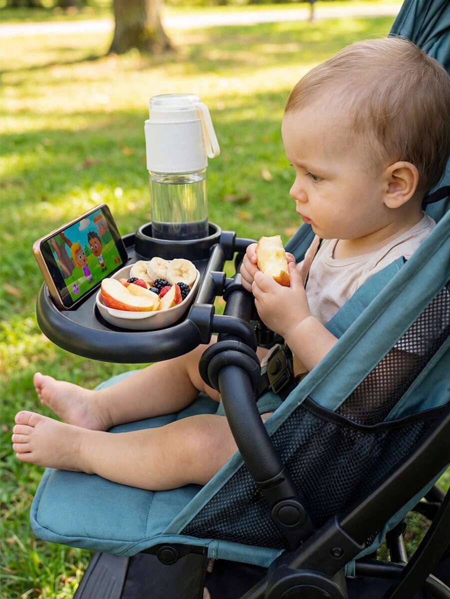 1pc Anti-Slip Stable Wrap-Around Stroller Tray, Handlebar Cup Holder & Snack Tray, Universal Baby Stroller Dining Board - Multicolor - View 1