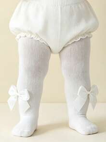 1pc Baby Girls' Basic Bottoms With Bowknot, Suitable For Outdoor Activities, All Seasons - White - View 5