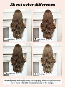 26 Inch Brown With Golden Highlights Synthetic Wig With Bangs, Long Wavy Heat Resistant Wig For Women, Ideal Gift For Halloween, Festival, Travel, Cosplay, Y2K & Daily Wear - Blonde Highlight - View 10
