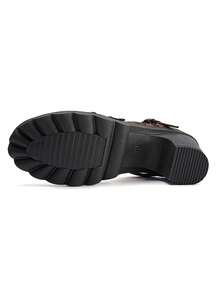Tacones altos para mujer talla grande, versión extra ancha & extra grande, diseño de nudo chino, elegante & versátil - Marrón - Ver 8