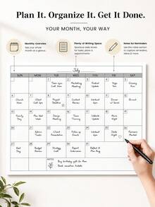 BUBU 1pc Undated Wall Calendar, Monthly Planner, Daily Schedule For Study, Work And Personal Goals, Time Management Organizer, Study & Office Supplies - Monochrome - View 2