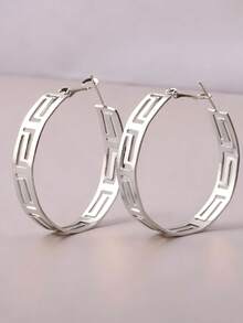 4 Colors Available, Meander Pattern Nepal Style Oversized Hoop Earrings, Women's Exaggerated Magazine Style Large Hoop Earrings, 1 Pair - Gold - View 3