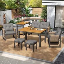 Modern Outdoor Sofa Set, Ideal For Relaxation And Gatherings, Iron Frame, Woven Armrests, Seat Cushions Included, Multifunctional Table - 灰色 - 查看 5