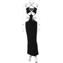 Vestido Halter Anillos Escote Bajo Con Abertura Nuevo - Negro - Ver 9