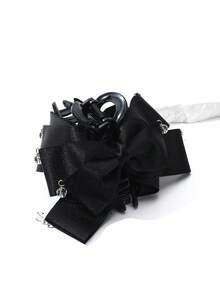 1 pieza Pinza de pelo elegante de unicolor con lazo multicapa y cinta de diamantes de imitación, diseño de espalda cruzada, media coleta, accesorio para el cabello de mujer, pinza para el verano y la playa de 13 cm/5.11 pulgadas - Negro - Ver 3