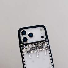 奢華水鑽疊層手機殼附鍊條，適用於 iPhone 17 Pro Max/17 Pro/17、16 Pro Max/16 Pro/16、15 Pro Max/15 Pro/15、14 Pro Max/13，少女風設計 - 黑色 - 查看 4