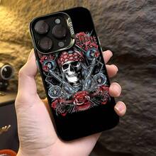 **Funda para móvil con diseño de calavera punk y rosa, compatible con Samsung, Apple, VIVO, OPPO, , Transsion, ,  y Honor. Fabricada en TPU, ofrece protección contra golpes y caídas. Un regalo ideal para amigos y familiares.** - Negro - Ver 2