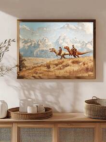 1pc Cowboy Riding Dinosaur Painting Western Jurassic Art, Mountain Landscape Prints, Festival Gift,Suitable For Bedroom,Living Room,Kitchen,Wall Arts,Wall Decor,Home Decor,Room Decor, Canvas Wall Art, Posters, Wall Art With Frame, Optional Frame ﻿ ﻿ - 1PCS - View 2