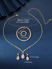 5 Peças Conjunto de Joias Cravejadas de Brilhantes Incluindo Brincos, Anéis, Pulseiras, Colar, Acessórios de Vestido de Noiva e Casamento no Estilo Fofo Y2K - Dourado - Visão 4