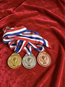Metal Material Gold Silver Bronze 3-Color Medal Set, Includes Ribbon + Red Gift Box, Suitable For Sports Competitions, Community Leagues, Fan Events, Group Activities Medal Gifts - Multicolor - View 2