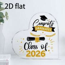 2D平面單個心形壓克力畢業紀念品，2026年大學與高中畢業生畢業禮物，多功能桌面裝飾，無需電源 - 1PC - 查看 9