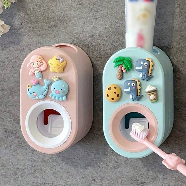 1pc Automatic Toothpaste Dispenser, 3D Cute Cartoon Toothpaste Holder, Wall-Mounted Toothpaste Squeezer, Suitable For Bathroom, Bathroom Accessories