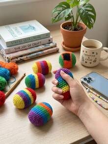12/6/3/1pcs Handmade Crochet Haki Ball, 5.5cm Colorful Knitted Footbag, Durable Soft Kick Ball, Suitable For Juggling, Outdoor Games, Classroom Activities, Stress Relief, Family Gatherings, Party Gifts, Holiday Gifts And Carnival Games, Soft Squeeze Ball - Regular Model - View 4
