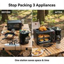 4-In-1 Portable Breakfast Station, Multifunctional Appliance For Baking, Toasting, Pan-Frying & Brewing Coffee Or Tea, 1050W Compact Indoor & Outdoor Kitchen Appliance With 212°F-446°F Temperature Control, 60-Min Timer, Easy-Clean Design - View 5