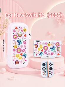 Switch2 (2025) 遊戲主機配件，1個卡通塗鴉印花圖案 Switch2/Switch 遊戲主機保護殼/遊戲卡盒/卡槽底座/遊戲主機防塵罩，相容於 Switch2/SwitchOLED/NS/Lite 遊戲主機保護套，附殼可放入底座充電，可開啟主機支架，可拆卸分體式左右控制器外殼 1個，Switch 玩家最佳禮物 - 彩色 - 查看 1
