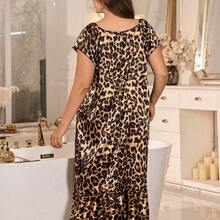 guang zhou mi qian shang mao MuseNap CURVE Camisón elegante con volantes y estampado de leopardo para mujer de talla grande - Multicolor - Ver 3
