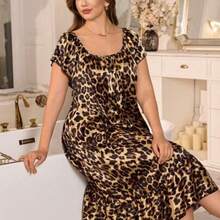 guang zhou mi qian shang mao MuseNap CURVE Camisón elegante con volantes y estampado de leopardo para mujer de talla grande - Multicolor - Ver 1