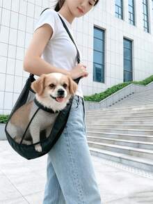 1pc Spring/Summer Breathable Mesh Pet Carrier Bag | Cat And Dog Universal Shoulder/Crossbody Bag | Lightweight Comfortable Pet Carrying Bag | Suitable For Small Dogs And Cats Travel - Black - View 1