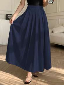 Chân váy maxi xếp ly dáng suông, màu xanh navy trơn, phù hợp cho đi làm, hẹn hò, mặc thường ngày, có túi, đa năng, thích hợp mặc hàng ngày vào mùa xuân. - Màu xanh hải quân - Xem 5