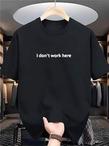 T-Shirt Uomo 180g In Cotone 100% Con Stampa Divertente "Non Lavoro Qui", Girocollo Traspirante E Confortevole, Design Funny Humor Streetwear Moderno, Maglietta Casual Estiva Versatile Da Uomo Per Outfit Quotidiani, Viaggi, Party, Look Urban Contemporanei E Abbigliamento Outdoor Lavabile In Lavatrice - Black - View 2