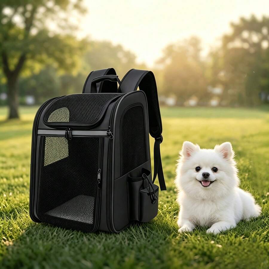 TONSSIDA Expandable Pet Backpack With Breathable Mesh, Foldable Cat Dog Carrier With Extra Large Space, Travel Pet Backpack For Small To Medium Pets - Black - View 1