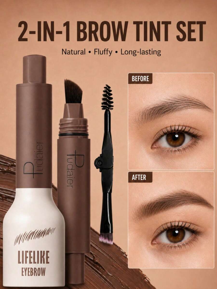 Pudaier 2-In-1 Dual-Ended Eyebrow Brush & Eyebrow Pomade, Easy To Shape, Creates Precise Natural Fluffy Hair-Like Eyebrows, Waterproof Smudge-Proof Long-Lasting, Suitable For Beginners, Women's Makeup Gift - 03 - View 1
