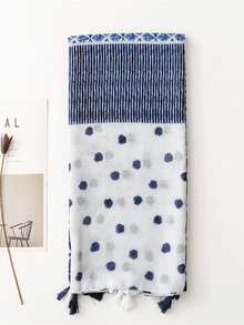1pc New Bohemian Colorful Geometric Diamond Print Scarf, Simple Pattern, Lightweight For Spring & Summer, Sun Protection - Blue and White - View 3